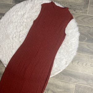 JustFab Mock Neck Ribbed Maroon Bodycon Dress